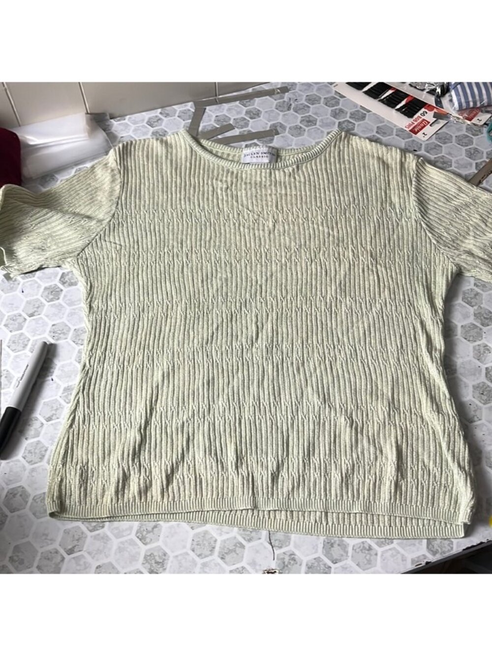 Jaclyn Smith Medium Green Textured Short Sleeve Blouse